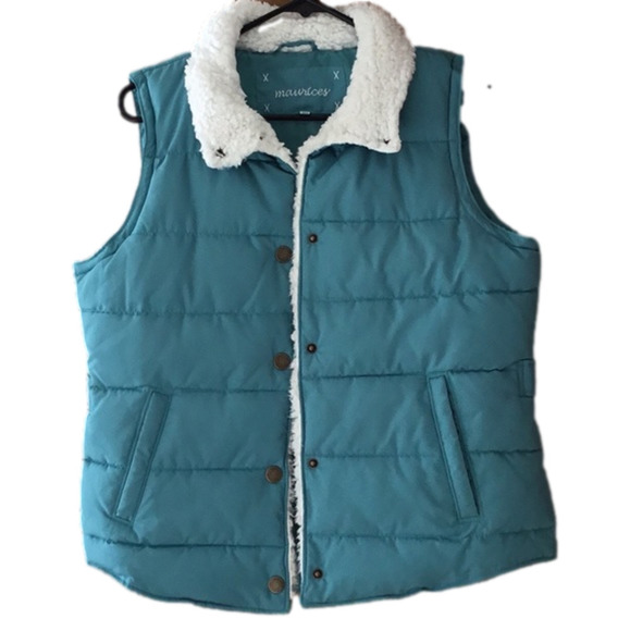 Maurices Jackets & Blazers - MAURICES vest for women, teal color with white faux fur to neck and by snaps